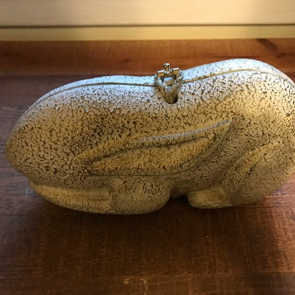 TIMMY WOODS RABBIT BUNNY CLUTCH WHITE GOLD ACACIA WOOD - Picture 1 of 10